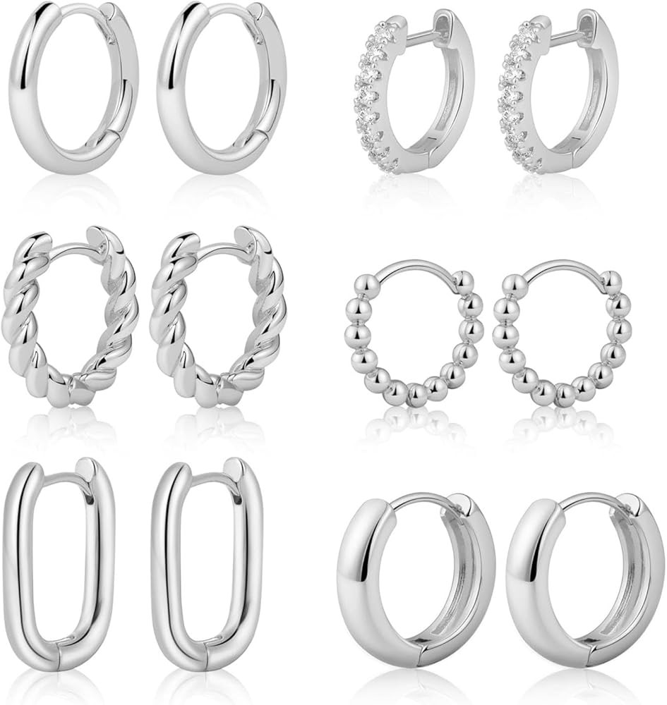 Tasiso Small Hoop Earrings for Women, 6 Pair 14K Gold Plated Huggie Hoop Earrings Lightweight Hyp... | Amazon (US)