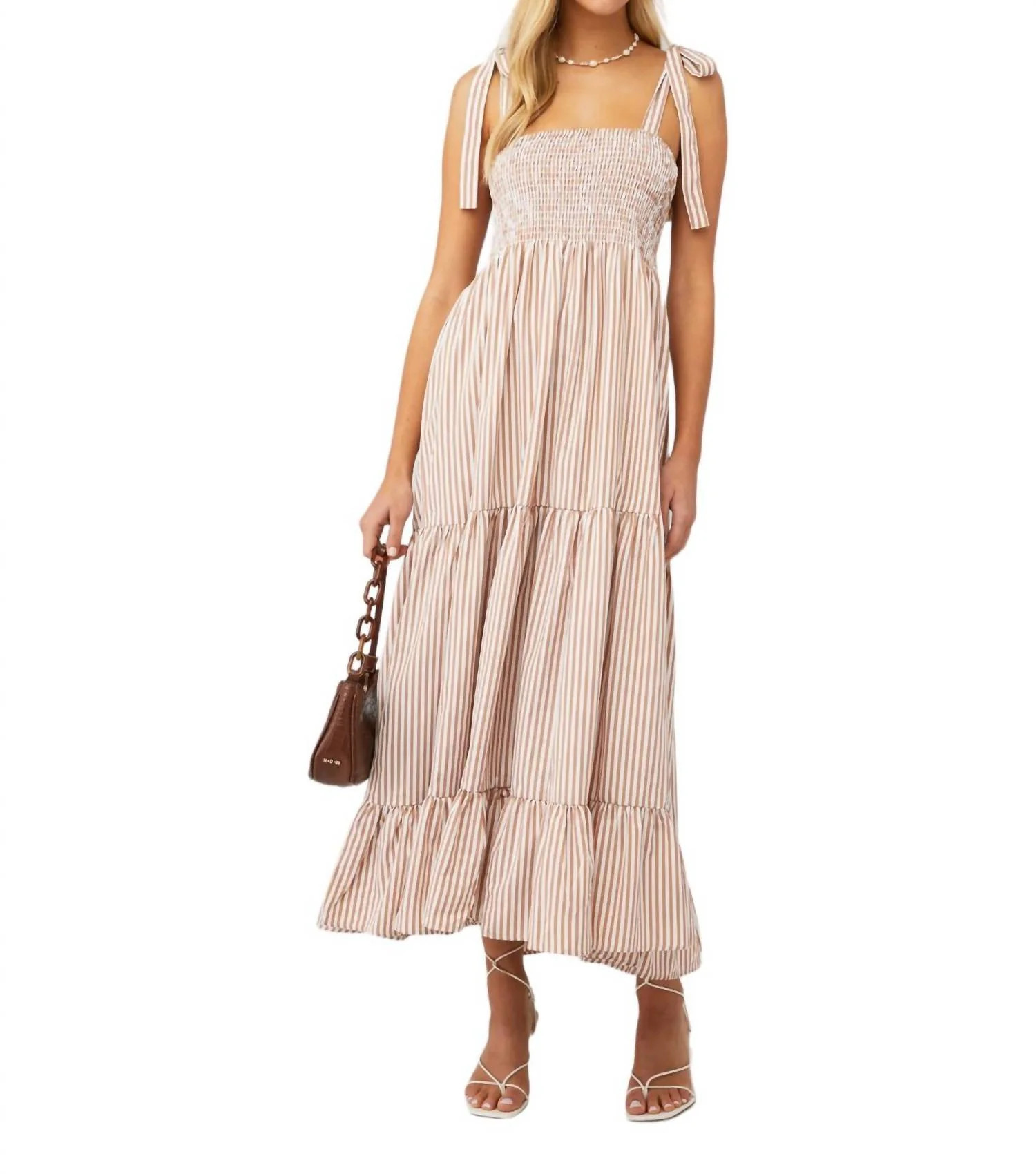 Mimi Maxi Dress In Coffee Stripe | Shop Simon