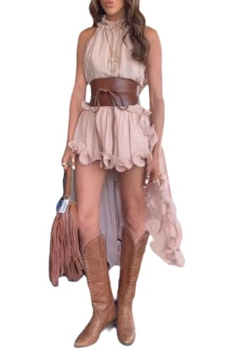 Amazon.com: Wuitrie Chiffon Ruffle Skirt Sets Women 2 Piece Outfits Sleeveless Asymmetrical Tank ... | Amazon (US)