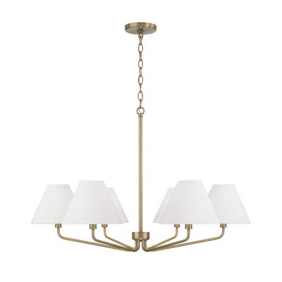 34" W x 22.5" H 6-Light Angular Chandelier with Tapered White Fabric Shades | Wayfair North America