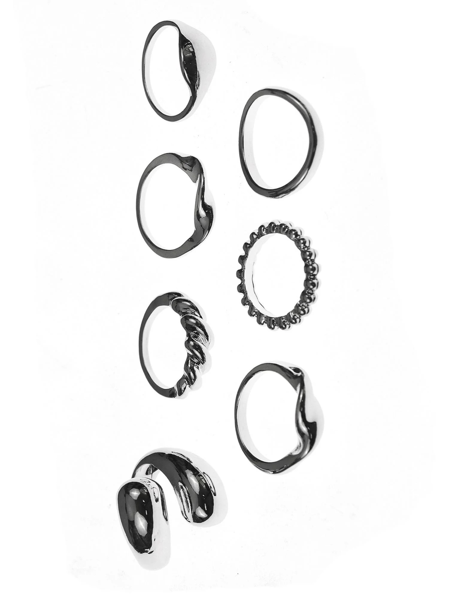 Time and Tru 7 Piece Rhodium Stackable Ring Set (Women's) | Walmart (US)