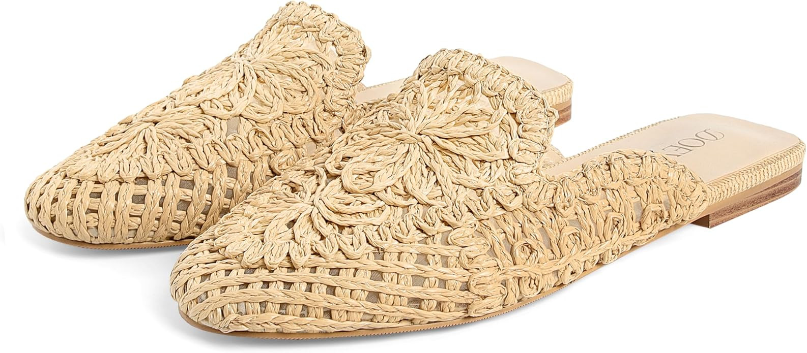 DOEYG Raffia Mules for Women Woven Square Toe Mary Jane Ballet Flats Heel Mules Dressy Comfortabl... | Amazon (US)