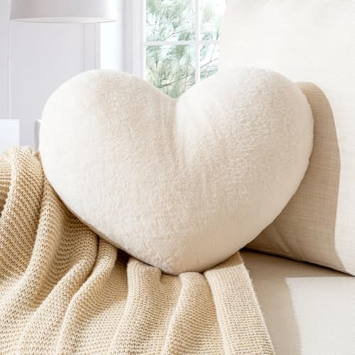 Vdoioe Heart Pillow Heart Shaped Throw Pillows Super Soft Faux Rabbit Fur Heart Throw Pillow Valentines Day Decorations Pillow,Wedding Decor, Women Girls Home Decoration | Amazon (US)