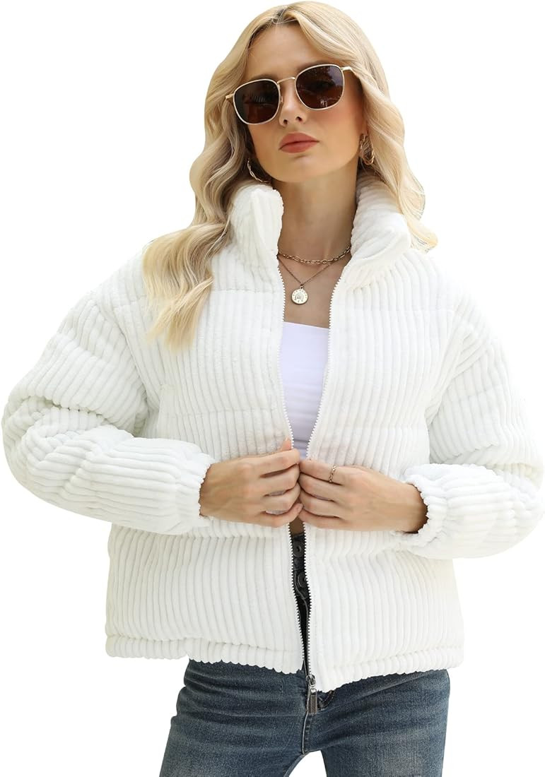 Gihuo Women' s Corduroy Quilted Puffer Jacket Full Zip Outerwear Coats | Amazon (US)