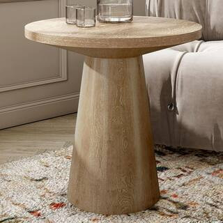 Leander 20 in. Oak Round Wood End Table with Cone-Shaped Pedestal Base | The Home Depot