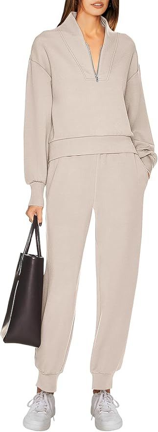 ANRABESS Women's 2 Piece Outfits Sweatsuit Half Zip Sweatshirt Jogger Sweatpant Trendy 2024 Fall ... | Amazon (US)