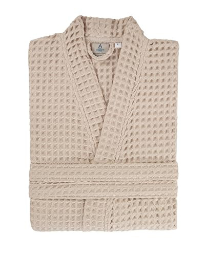 100% Cotton Waffle Kimono Bathrobe for Men & Women, Cozy Leisurewear with Functional Pockets, Comfortable and Soft Robe for Relaxation (Beige, Bathrobe - Medium) | Amazon (US)