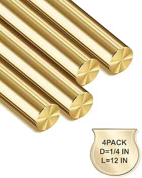 4-Pack Solid Brass Rods, 1/4 x 12 Inch Brass Rod, Premium Brass Round Stock, Precision-Cut with P... | Amazon (US)