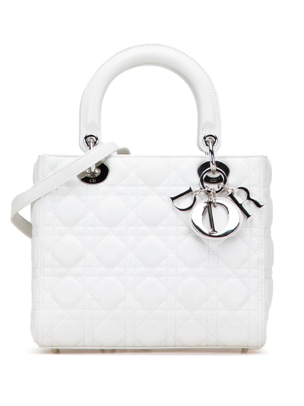 Christian Dior Pre-Owned 2014 Medium Lambskin Cannage Lady Dior satchel - White | Farfetch Global