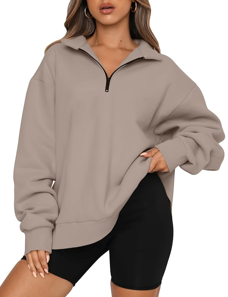 Trendy Queen Womens Oversized Sweatshirts Fall Sweaters Fashion Hoodies Half Zip Pullover Long Sl... | Amazon (US)