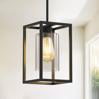 1-Light Black Modern Kitchen Island Pendant with Down Rod Hanging Light Fixture for Dining Room w... | The Home Depot