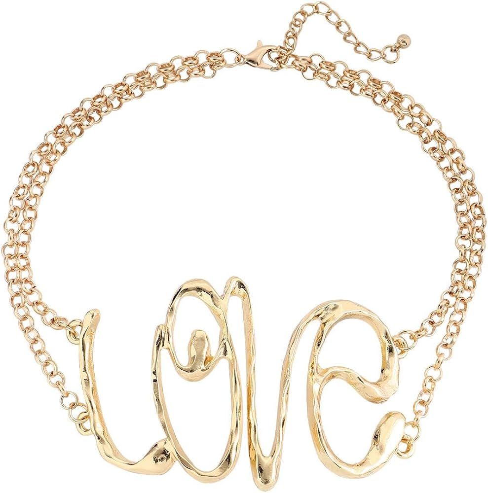 COLORFUL BLING Hip Hop Love Choker Necklace for Women Girls Punk Chunky Gold Plated Love Heart Le... | Amazon (US)