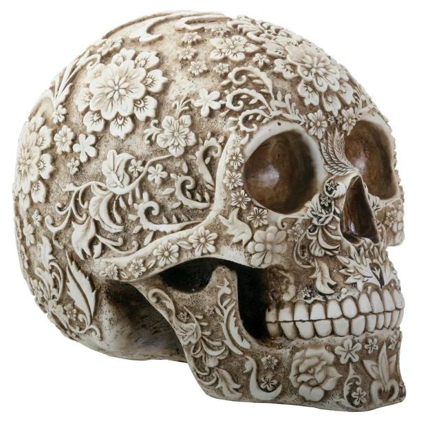 Natural Colored Floral Human Skull Day of the Dead Dia de Los Muertos Figurine - Walmart.com | Walmart (US)