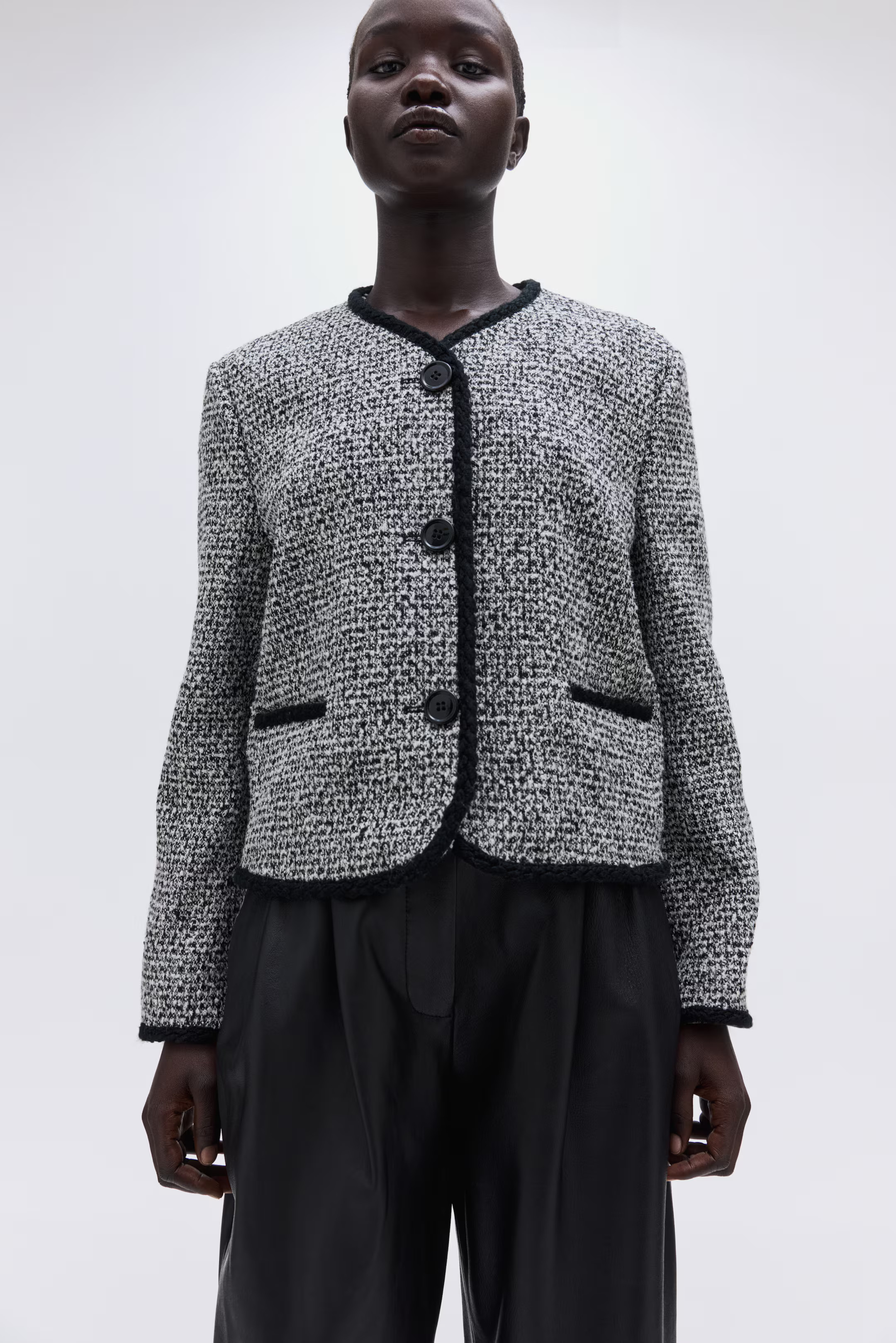 Women's Black/White marl Boucl\u00e9 jacket | H&M GB | H&M (UK, MY, IN, SG, PH, TW, HK)