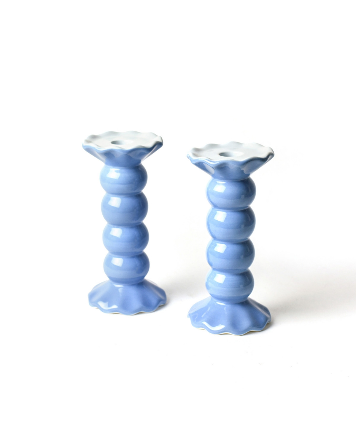Coton Colors Signature Medium Knobbed Candle Holder with Ruffle, Set of 2 - Blue | Macy's