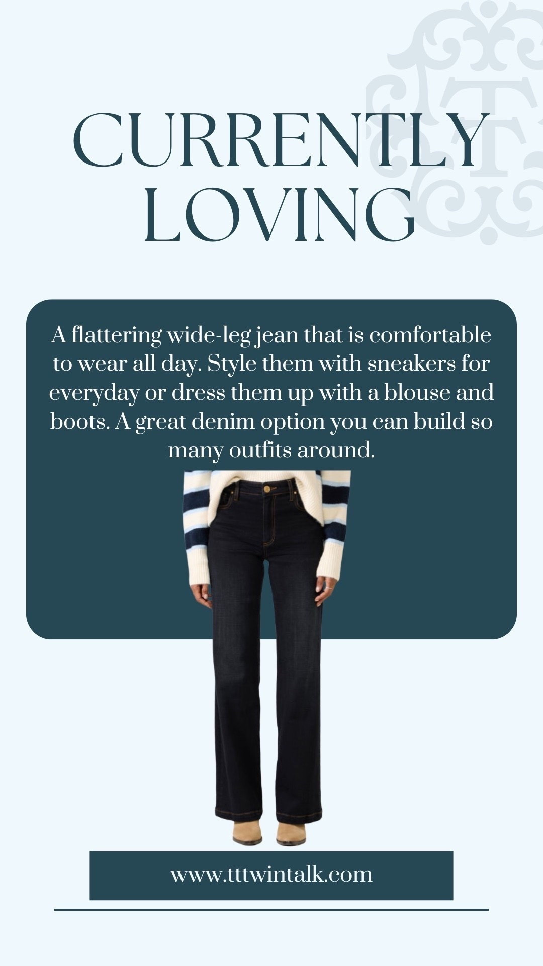 A flattering wide-leg jean that is comfortable to wear all day. Style them with sneakers for everyday or dress them up with a blouse and boots. A great denim option you can build so many outfits around.



#LTKOver40 #LTKSeasonal #LTKMidsize