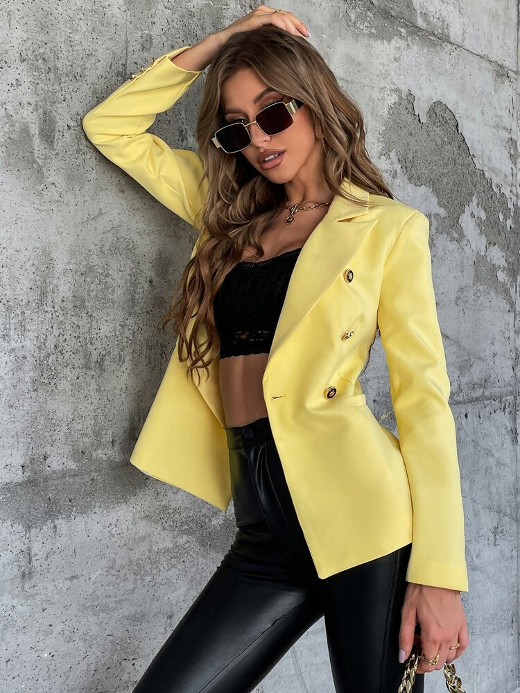 Double Breasted Lapel Collar Blazer | SHEIN