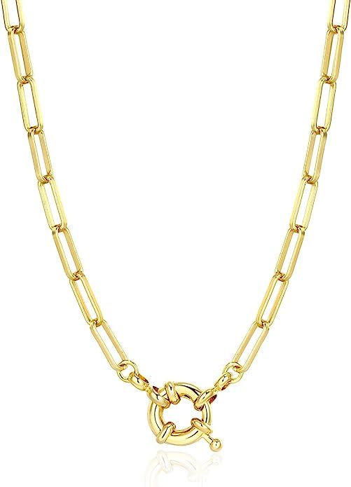 BOUTIQUELOVIN Women Chain Necklace, 14K Gold Plated Paperclip Link Chain Necklaces for Girs, 17",... | Amazon (US)