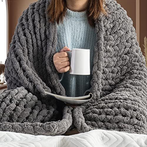 Amazon.com: Chunky Knit Blanket Throw - 50"x60" 3.7 lbs. - Soft Chenille Yarn Knitted Blanket -Ma... | Amazon (US)