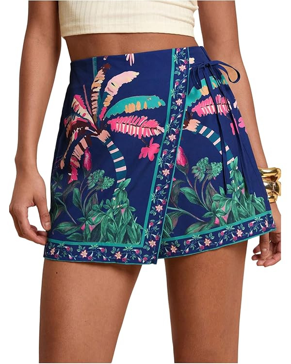 SweatyRocks Women's Boho Mini Skirts Floral Shorts Tie Side Wrap Elastic Waist Summer Skorts Beac... | Amazon (US)