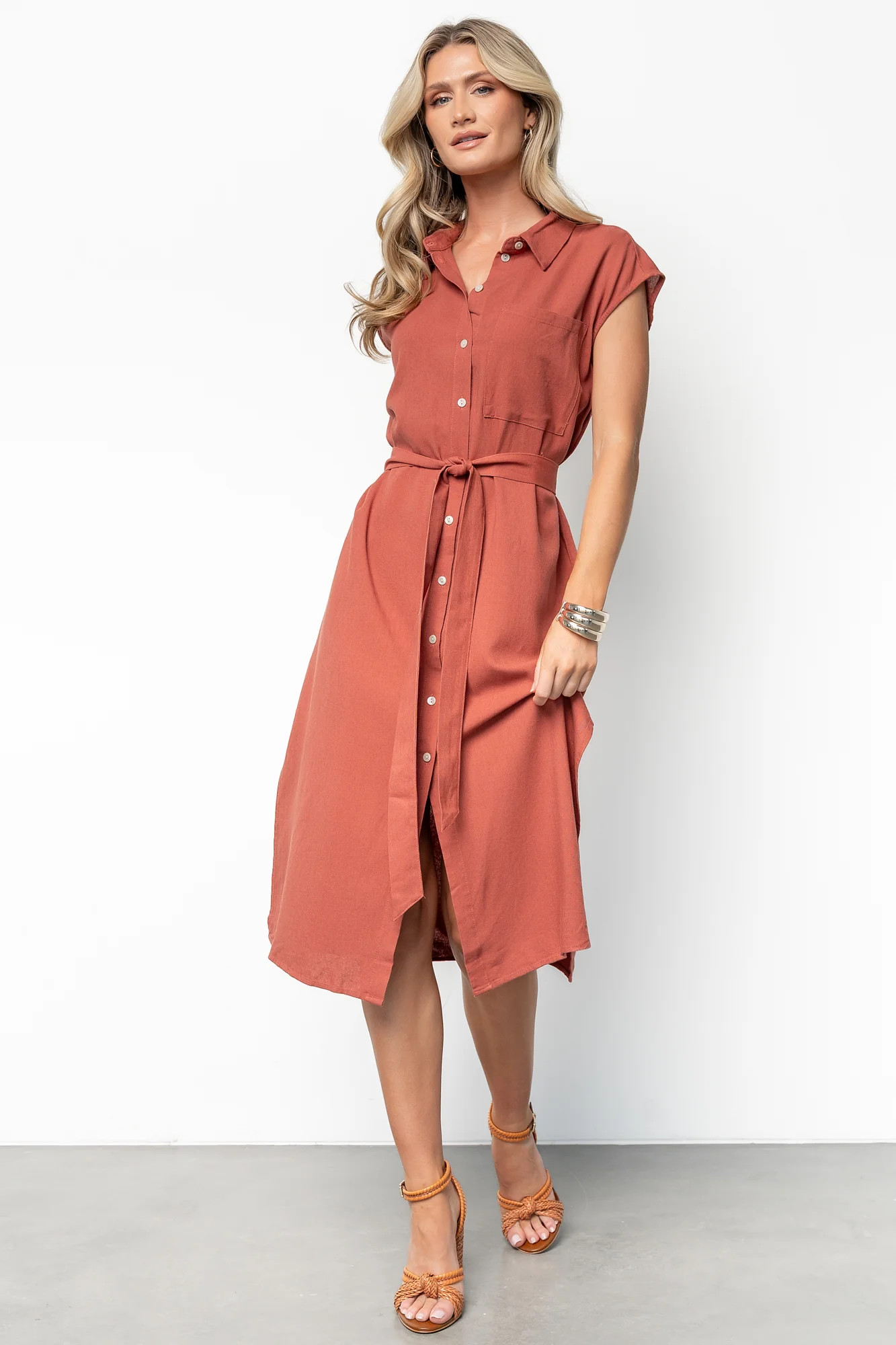Toledo Button Up Midi Dress | Brick | Baltic Born