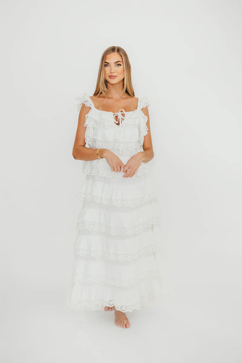 Mikayla 100% Cotton Lace and Gauze Contrast Tiered Maxi Dress in Off-W | Worth Collective