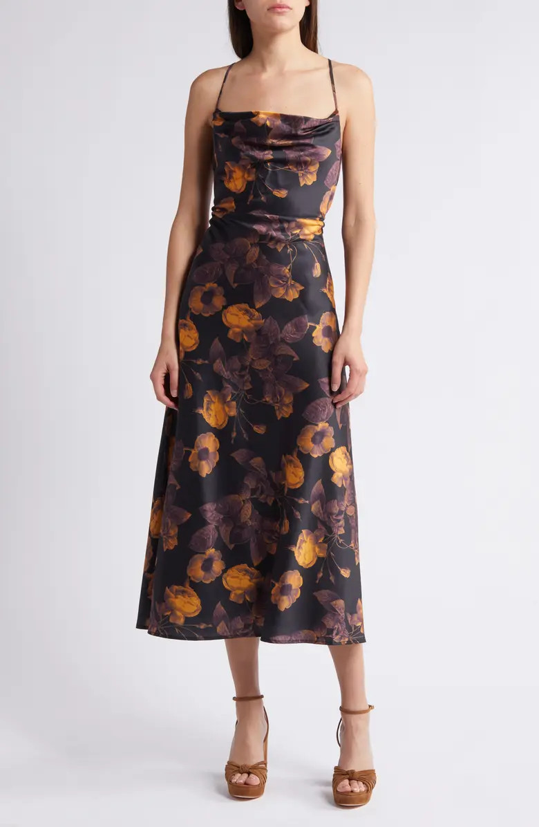 Lost + Wander Amberlust Floral Square Neck Satin Midi Dress | Nordstrom | Nordstrom