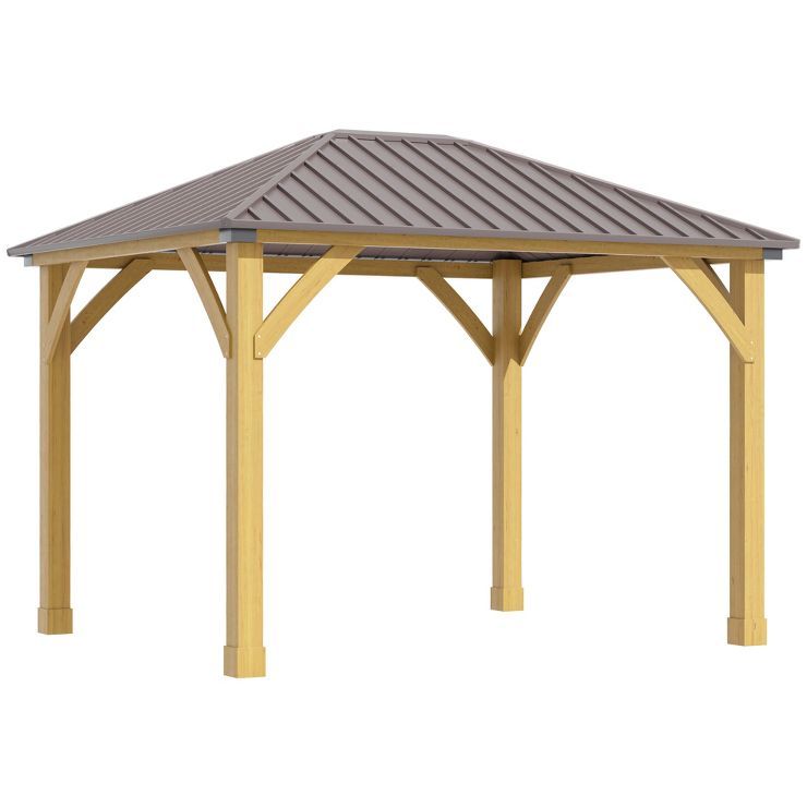 Outsunny 10x12 Galvanized Steel Gazebo with Wooden Frame, Permanent Metal Roof Gazebo Canopy for ... | Target