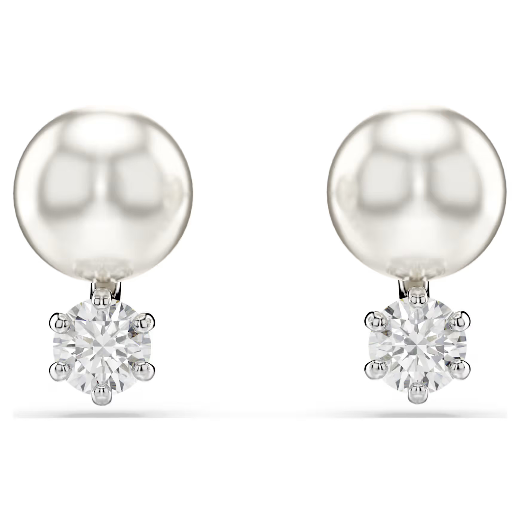 Matrix stud earrings, Crystal pearl, Round cut, White, Rhodium plated by SWAROVSKI | SWAROVSKI