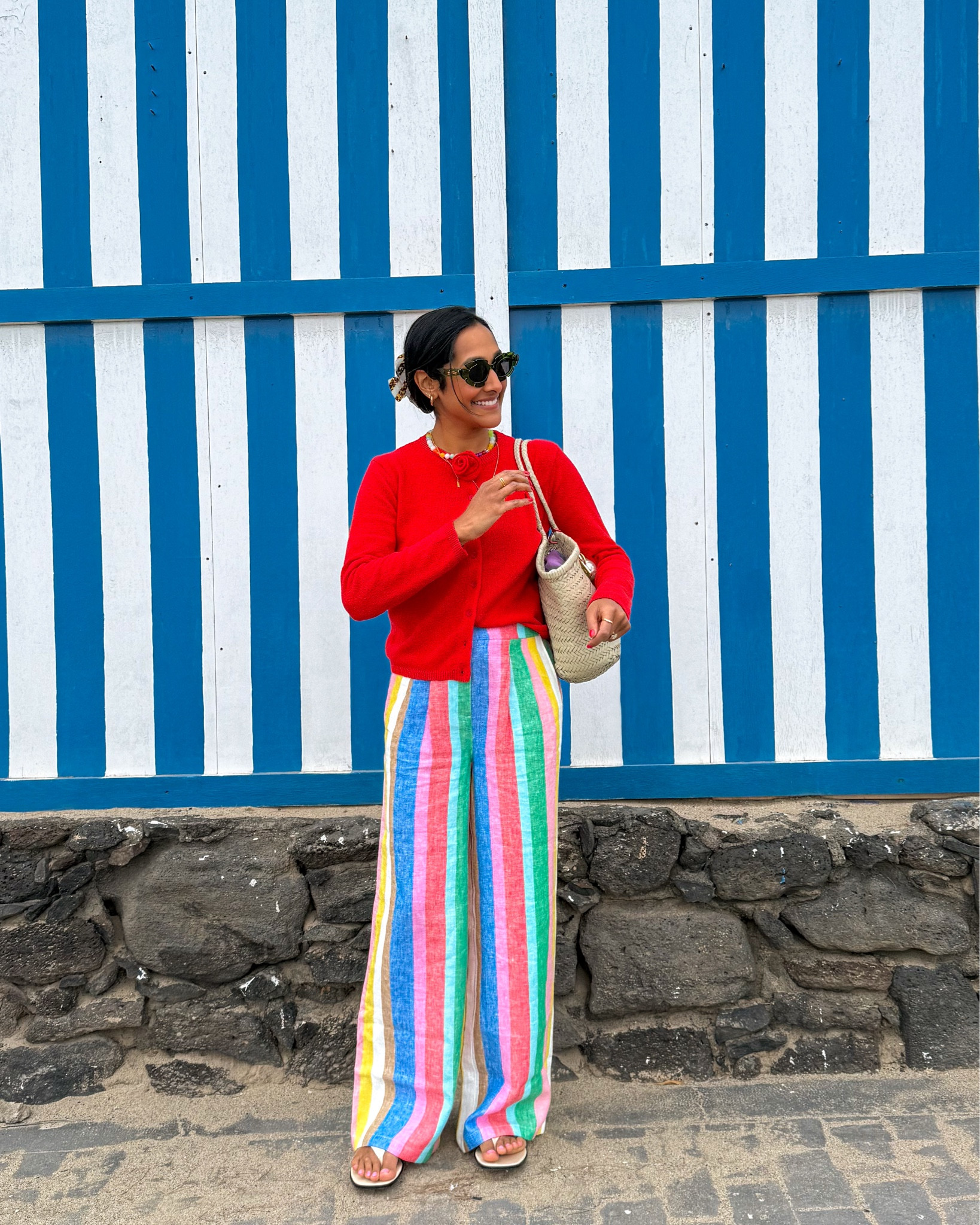 Holiday style, colourful outfit, stripes, rainbow stripes, spring style, spring outfit inspiration, a pop of red, red cardigan, ootd, holiday wardrobe, holiday outfit inspiration 

#LTKsummer #LTKbaby #LTKspring