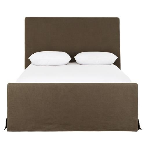 Dianne Modern Classic Brown Upholstered Linen Slipcovered Bed - King | Kathy Kuo Home