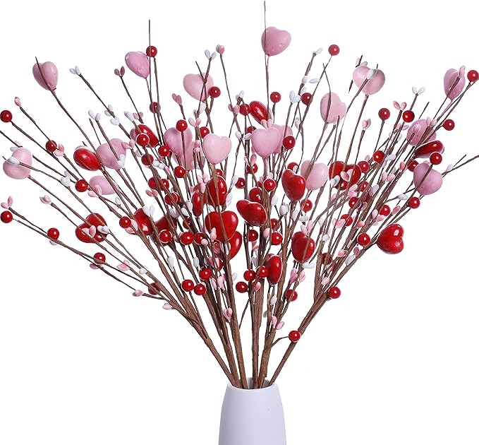 6 Pack Valentines Day Picks 17 Inch Valentines Floral Picks Valentine Berry Stems Heart Berry Ste... | Amazon (US)