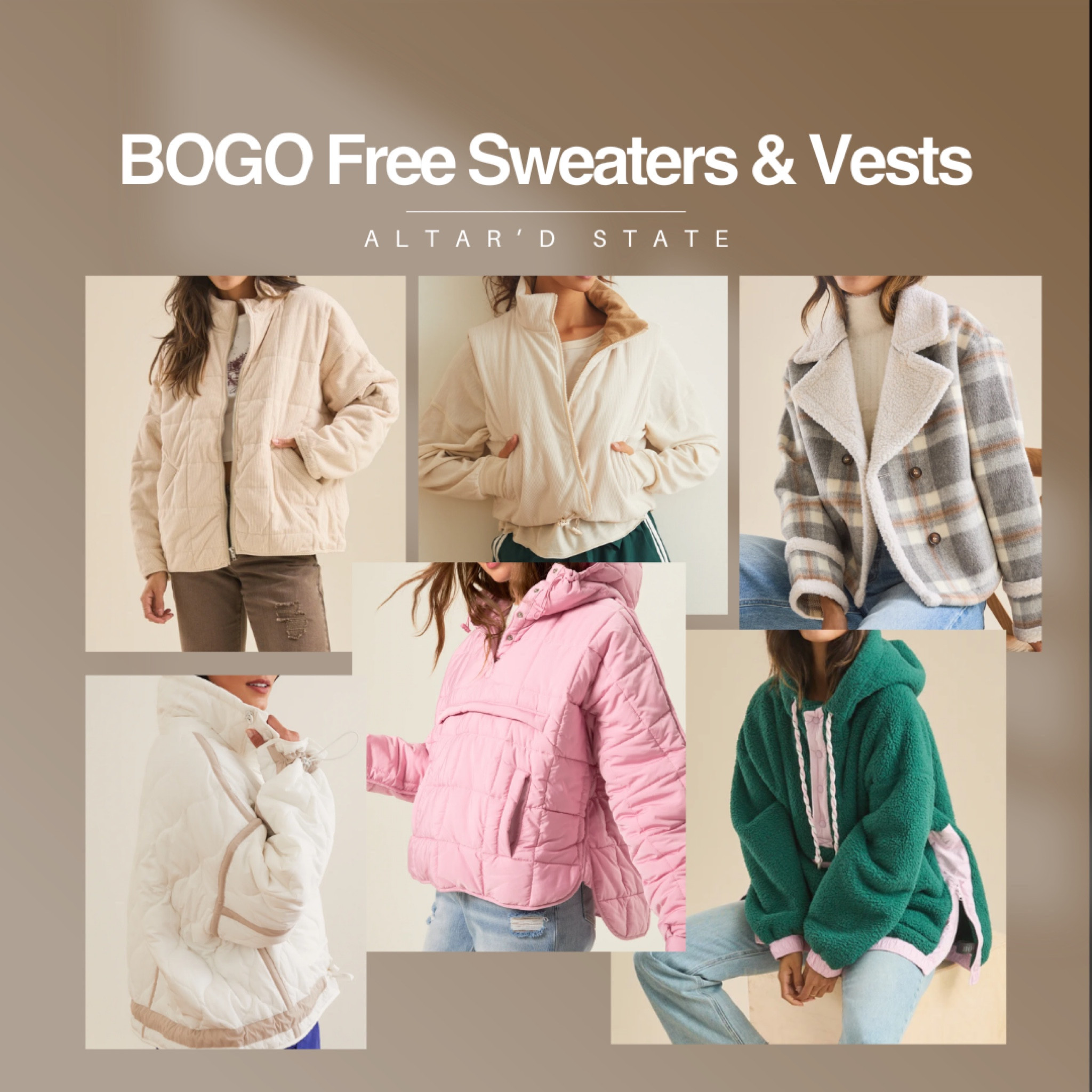 BOGO FREE alert!! Altar’d State has the cutest jackets and vests BOGO free right now! 

#LTKStyleTip #LTKGiftGuide #LTKSaleAlert