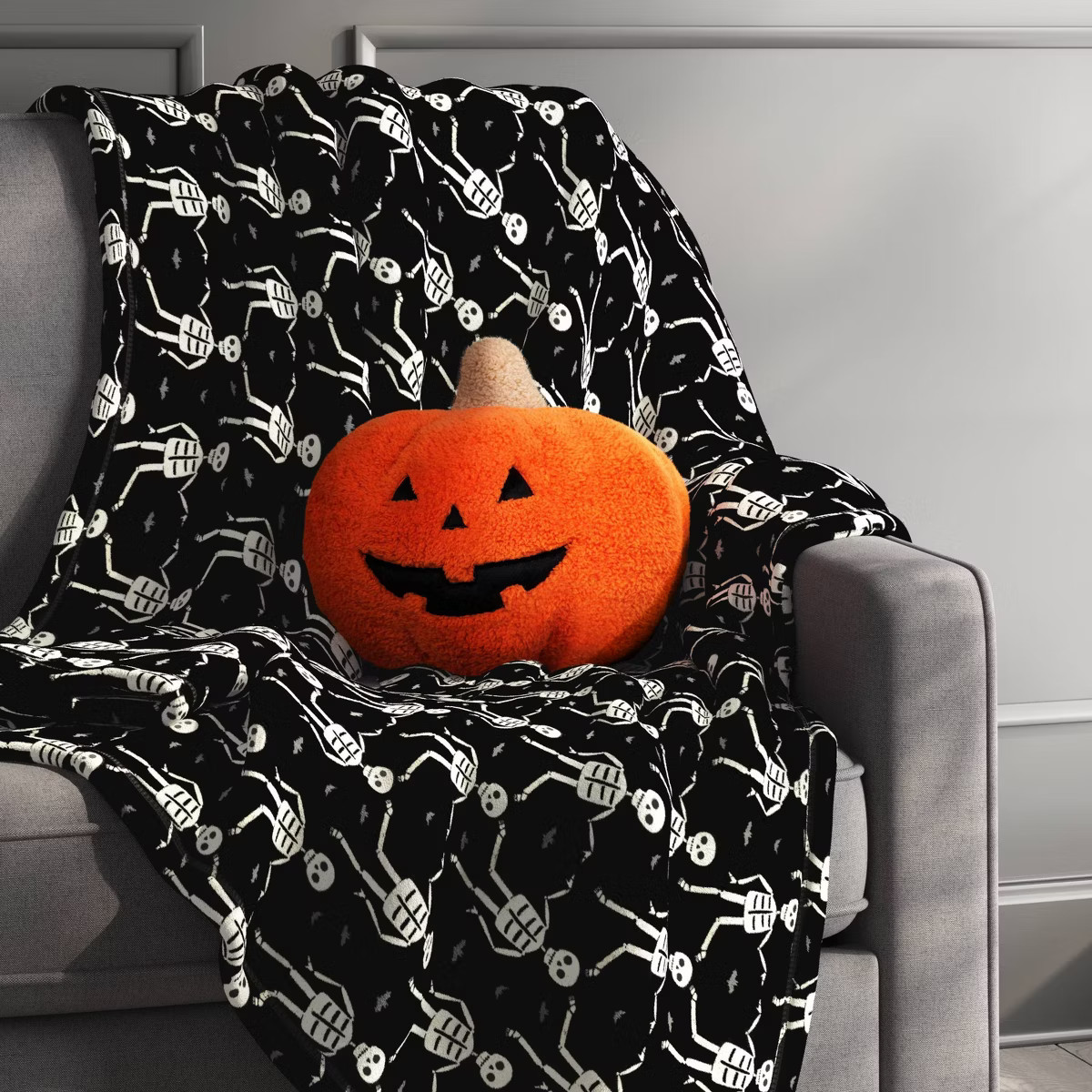 Faux Shearling Pumpkin Halloween Throw Pillow Orange/Black - Hyde & EEK! Boutique™: Indoor Deco... | Target