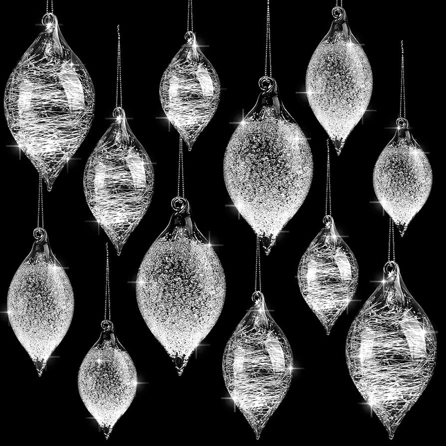 12 Pcs Clear Glass Christmas Ornaments Balls Clear Blown Glass Christmas Tree Hanging Ornaments B... | Amazon (US)