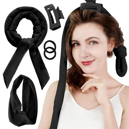 Tivlon Professional Ribbon Hair Rollers 5 Piece Set Heatless Curling Set Black | Walmart (US)