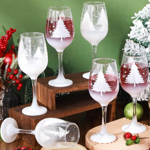 Boao Set of 6 Christmas Wine Glasses Festive Santa Snowman Christmas Tree Drinking Goblets Cups Painted Xmas Wine Glass Gift Winter Wine Glassware for Party Wedding Holiday(White,Xmas Tree) | Amazon (US)
