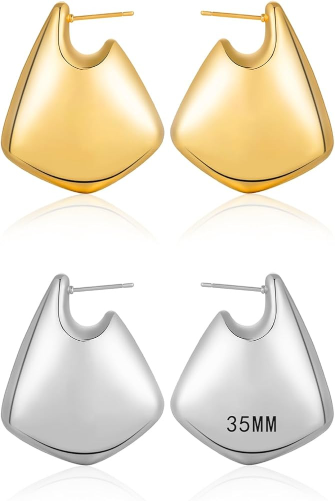 Apsvo 25/35mm Earrings Dupes for Women, Chunky Gold Hoop Earrings, Hypoallergenic Lightweight Hol... | Amazon (US)