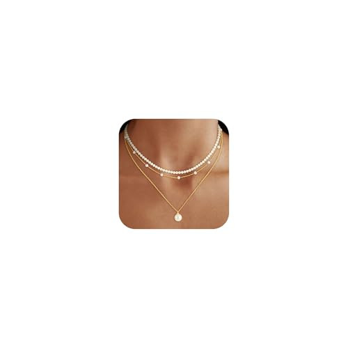 Fezodo Pearl Necklaces for Women Trendy, Dainty Gold Pearl Necklace Simple Layered Pearls Choker Necklace Stack Cute Pearls Wedding Bridal Jewelry Layered Gold Necklaces for Women Jewelry Gifts | Amazon (US)