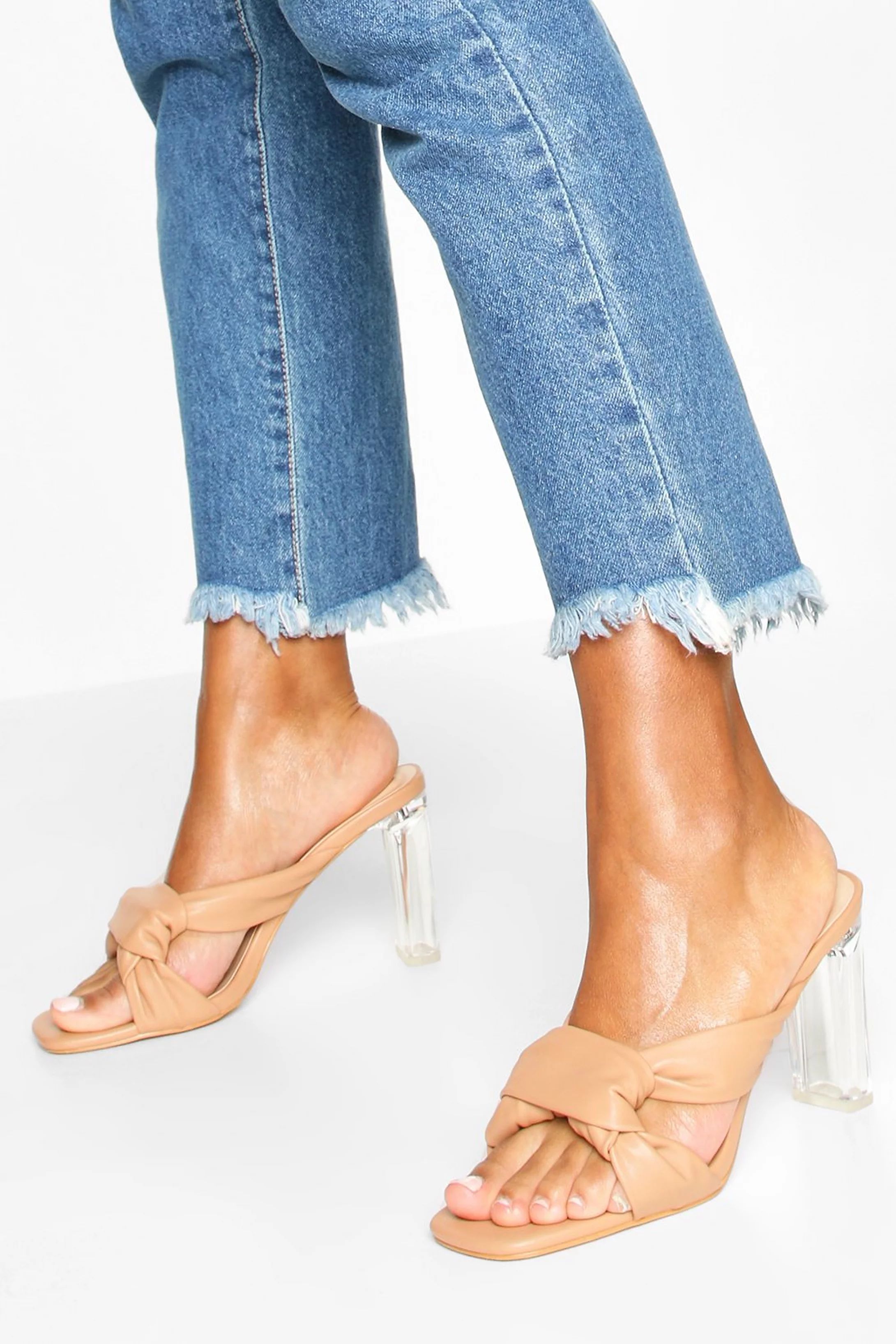 Knot Front Clear Heel Mules | Boohoo.com (US & CA)