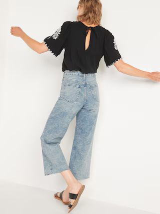 Extra High-Waisted Wide-Leg Raw-Hem Jeans for Women | Old Navy (US)