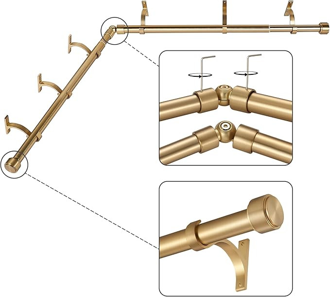 Warm Gold Corner Window Curtain Rods with Aluminum End Cap Finials and Brackets,1 Inch Diameter B... | Amazon (US)