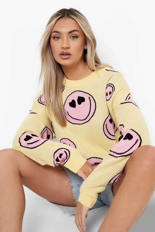 Heart Eyes Smile Print Jumper | Boohoo.com (UK & IE)