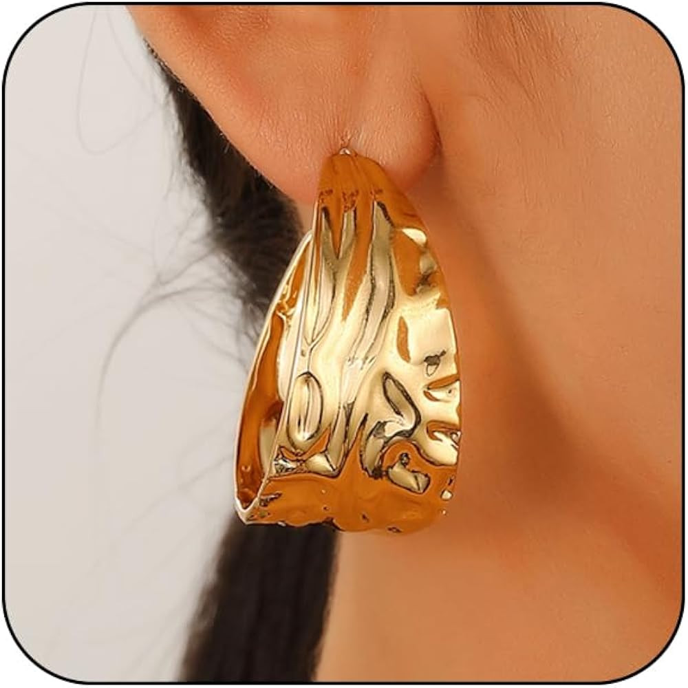 Hoop Earrings for Women Wide Hoop Earrings Large Big Flat Huggie Hoops Earrings Trendy Chunky Hoo... | Amazon (US)