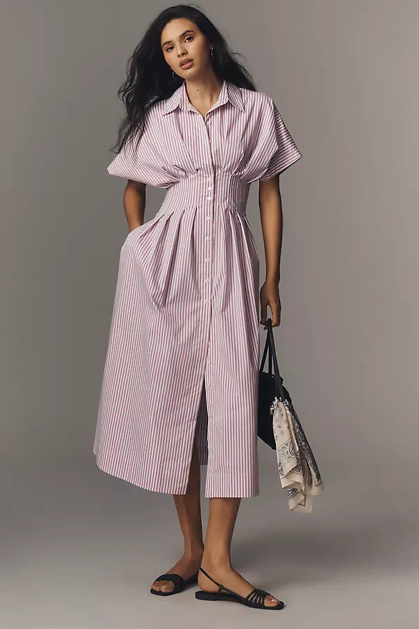 The Tobie Button-Front Pleated Shirt Dress by Exquise | Anthropologie (US)