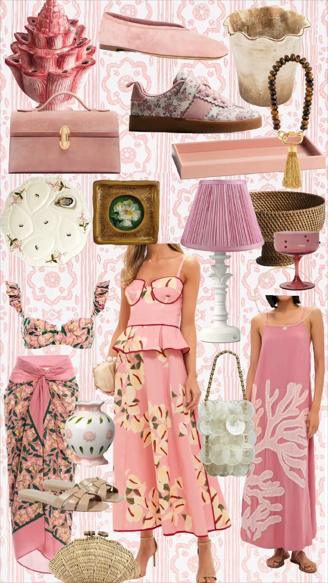 Pretty in pink, but make it grandmillennial 🌸✨
This edit is all about soft blush tones, floral details, and charming vintage-inspired accents—perfect for spring entertaining, coastal dinners, or adding a romantic touch to your everyday style and home. From feminine pink dresses to wicker accessories, pleated lampshades, and oyster-inspired decor, every piece layers beautifully together for that collected, classic look I love.

Shop the edit:
• Pink floral corset midi dress
• Pink coral-embroidered slip dress
• Floral bandeau bikini top
• Floral sarong / wrap skirt
• Nude woven slide sandals
• Natural wicker clutch
• Pearl shell beaded handbag
• Pink pleated lampshade
• White sculptural table lamp base
• Wicker basket pedestal
• Pink coupe cocktail glass
• Vintage-style oyster serving platter
• Floral ceramic trinket dish
• Pink floral ceramic vase

Tap to shop all my favorite pink finds and save this for spring outfit and home decor inspiration 💕

#LTKspring #LTKhome #LTKstyle #LTKfinds #GrandmillennialStyle #PinkDecor #SpringDecor #SpringOutfits #CoastalGrandmillennial #FeminineStyle #RomanticDecor #VintageInspired #FloralStyle #ChinoiserieStyle #PinkAesthetic #SpringEntertaining #ClassicStyle #SouthernStyle #LTKcreator