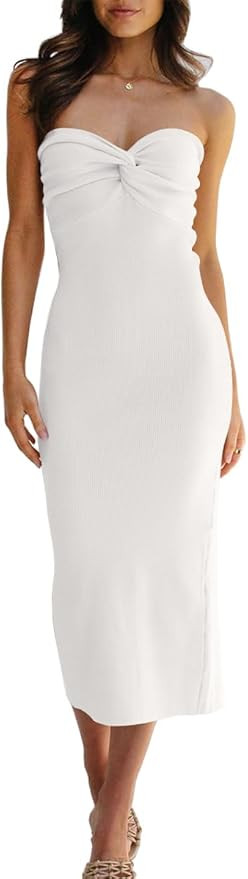 LILLUSORY Knitted Dresses Twisted Front Bodycon Dress with Back Slit | Amazon (US)