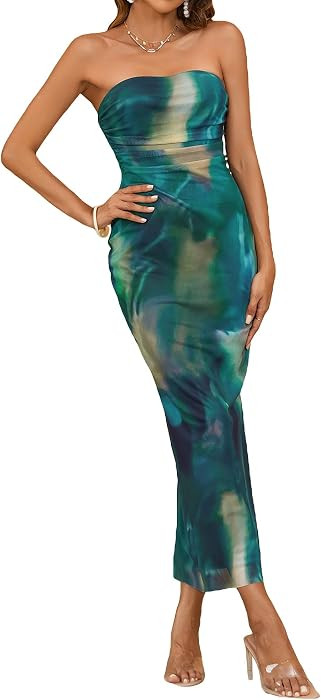 Milumia Women's 2026 Summer Floral Strapeless Tube Top Dresses Side Slit Wedding Guest Bodycon Ma... | Amazon (US)