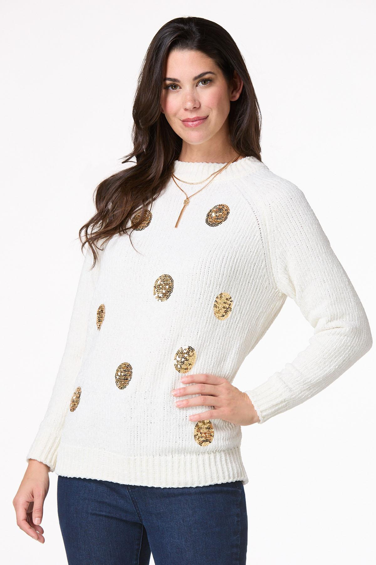 Gold Sequin Dot Chenille Sweater | Cato Fashions