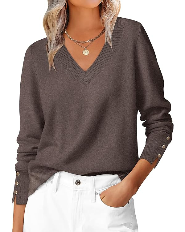 ANRABESS Sweaters for Women Long Sleeve V Neck Shirts Business Casual Work Blouses 2025 Fall Loos... | Amazon (US)
